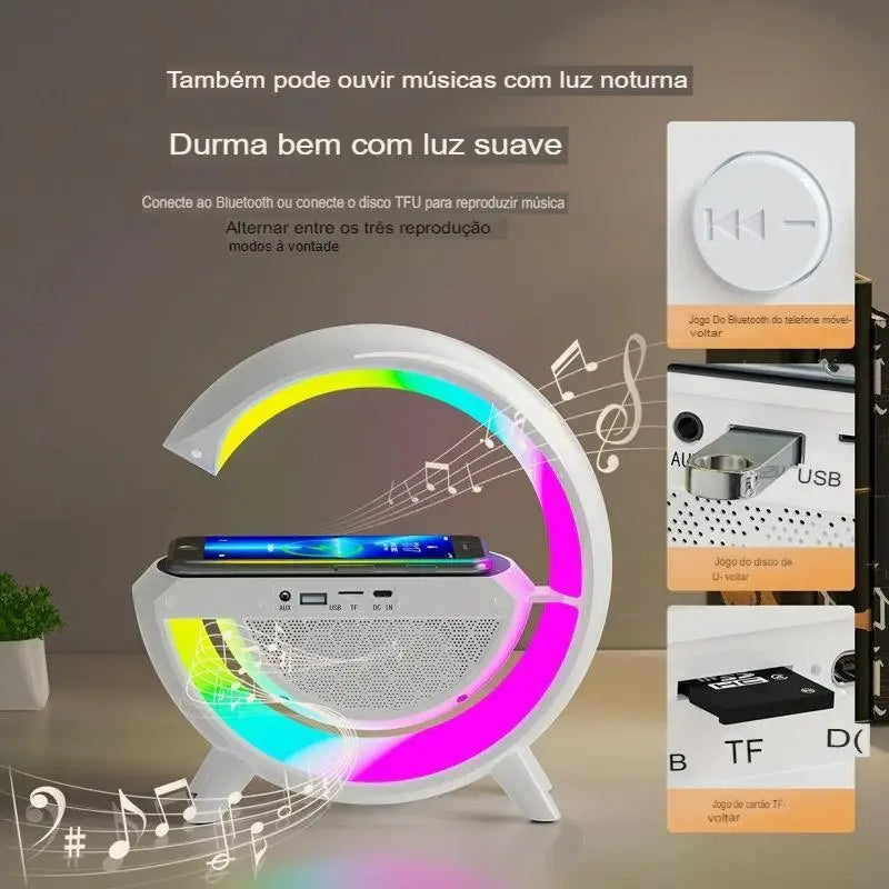 Caixa de Som G-Speaker Carregador Sem Fio Bluetooth RGB Lâmpada De Mesa LED Atmosfera