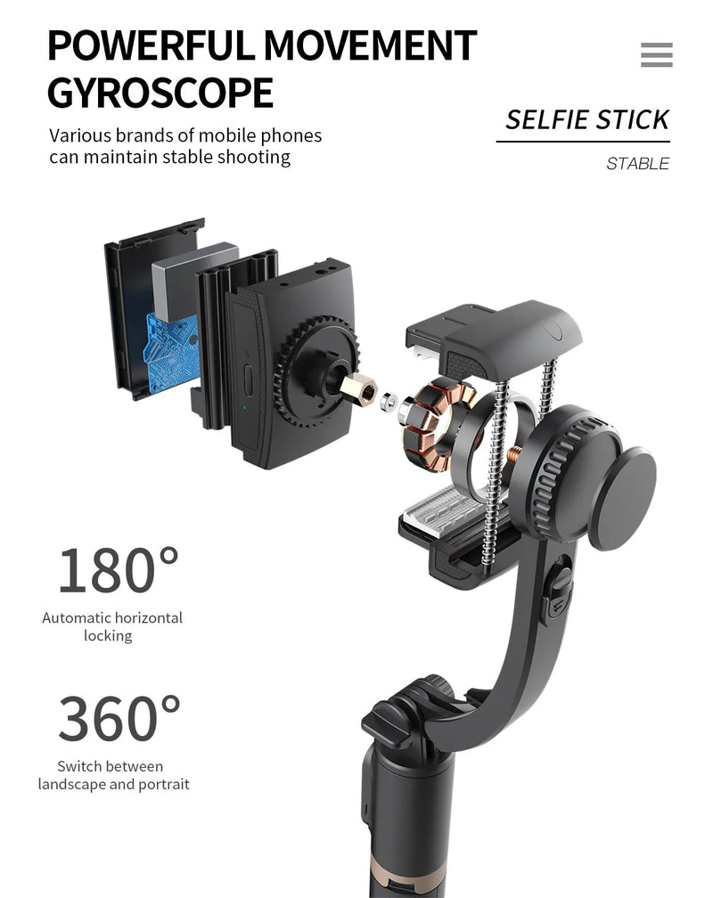 Estabilizador Portátil com Tripé, Selfie Stick, Gimbal Dobrável para Smartphone, Xiaomi, iPhone, Bluetooth