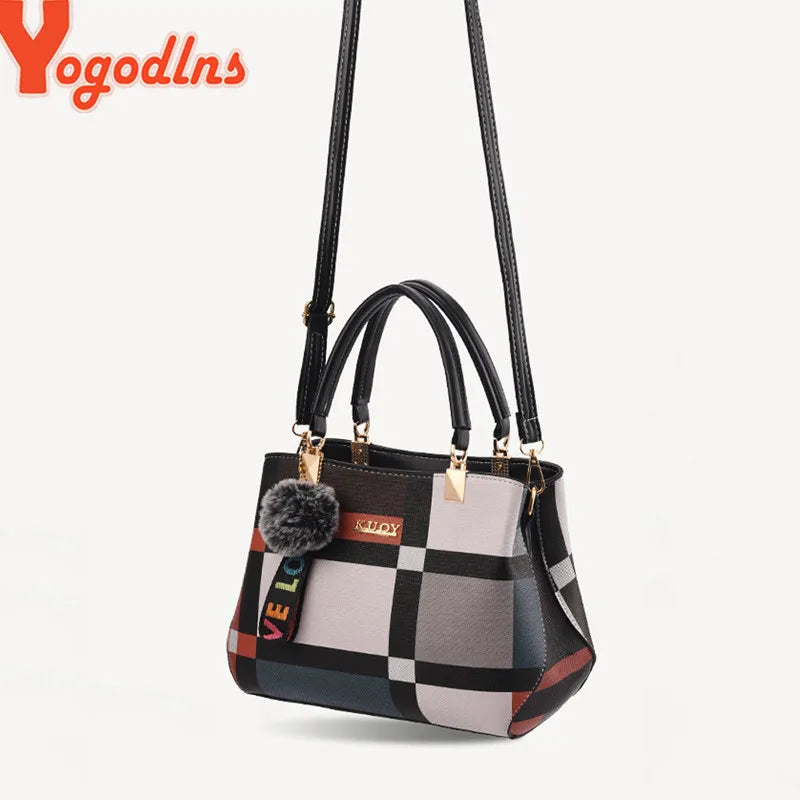 Bolsa de luxo feminina costura selvagem mensageiro sacos designer marca xadrez bolsa ombro feminina- Yogodlns