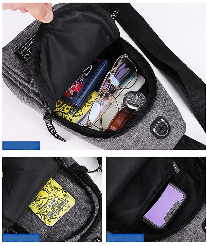 Bolsa pequena lona pacote de peito para homens - mulheres streetwear