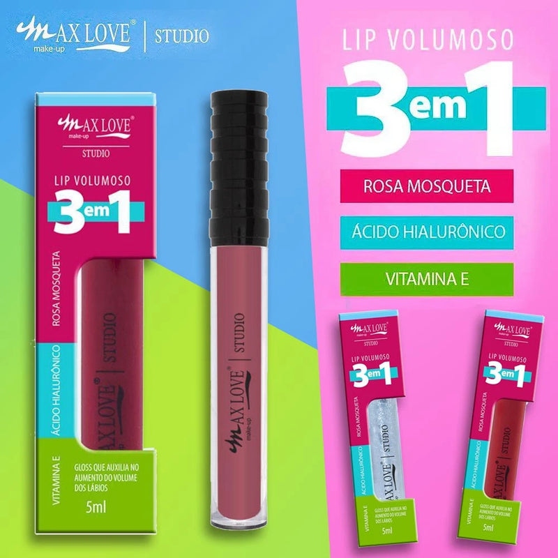 Gloss Lip Volumoso 3 em 1 Vegano Max Love