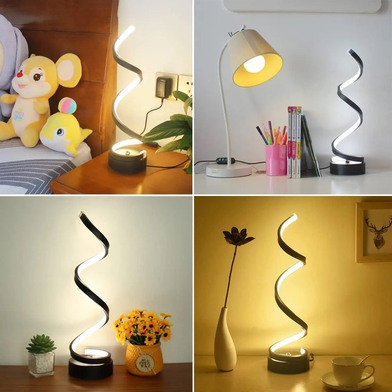 Luminária de mesa para sala de estar, lâmpada espiral moderna, pequena lâmpada de cabeceira, para quarto, escritório e casa