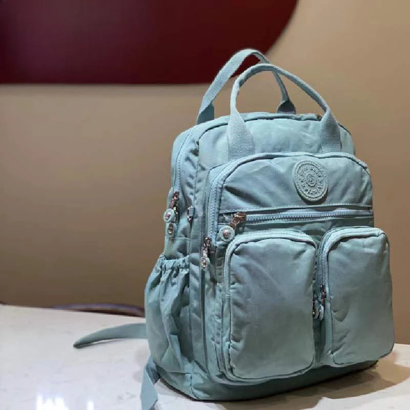 Mochila impermeável nylon alça macia sólida multi-bolso zíper