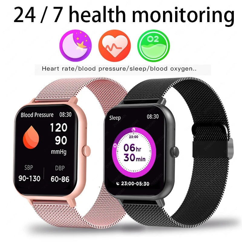 Smart Watch Bluetooth Frequência Cardíaca, Sangue, Oxigênio, Assistente de Voz