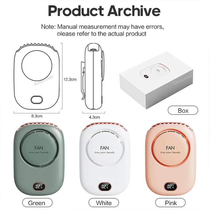 Ventilador de pescoço portátil de 2000mAh Mini Hanging Neck Fan Power Ventilador de pescoço sem lâmina Air Cooler Ventiladores elétricos recarregáveis USB