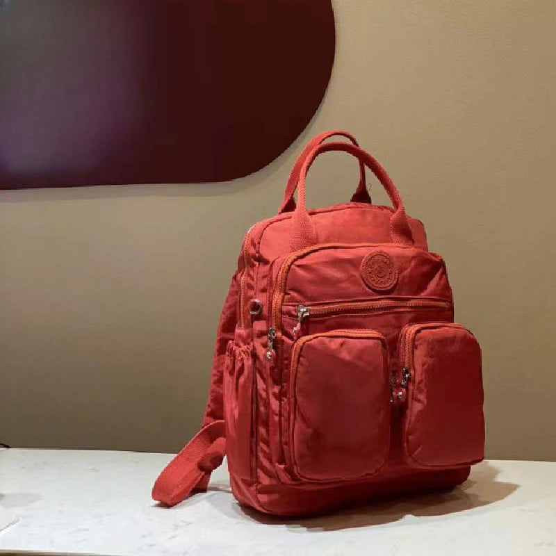 Mochila impermeável nylon alça macia sólida multi-bolso zíper