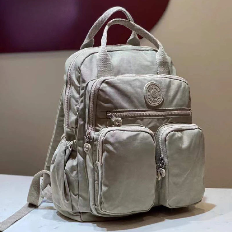 Mochila impermeável nylon alça macia sólida multi-bolso zíper