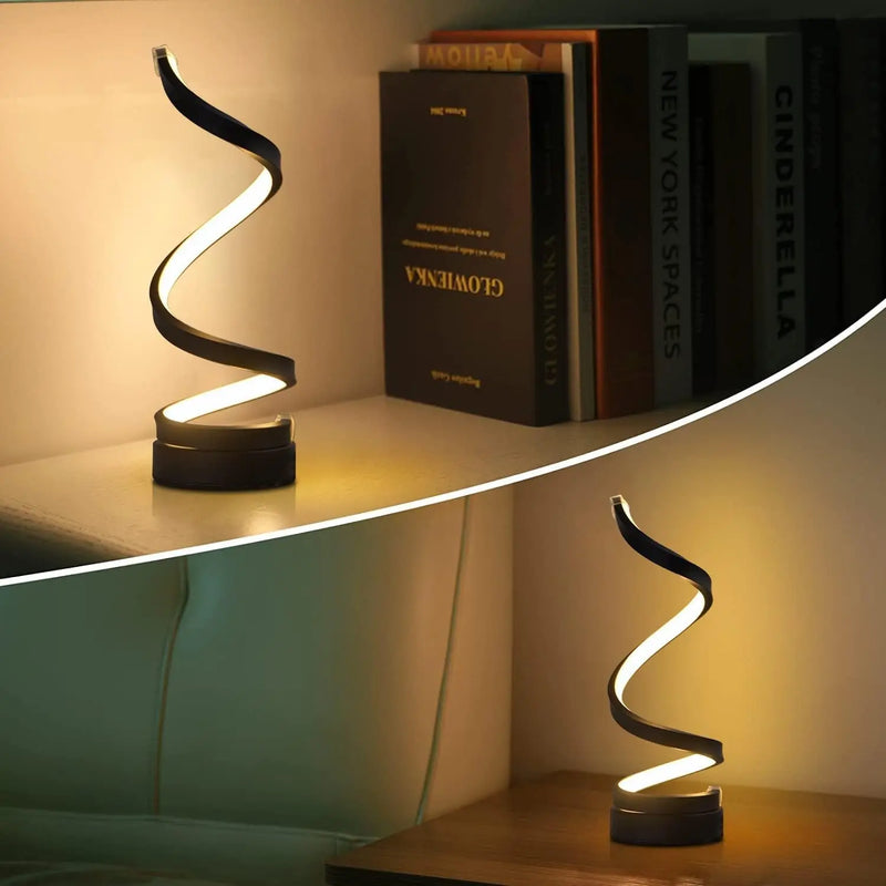 Luminária de mesa para sala de estar, lâmpada espiral moderna, pequena lâmpada de cabeceira, para quarto, escritório e casa